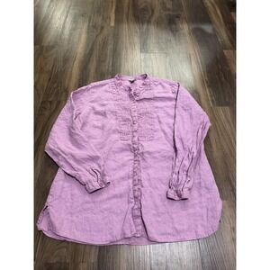 L.L. Bean Blouse Womens Large Purple 100% Linen Tunic Long Sleeve Pintuck